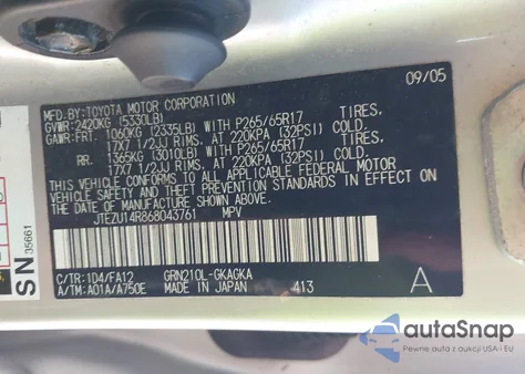 2006 Toyota 4Runner Sr5 V6 from USA, damaged, VIN JTEZU14R868043761